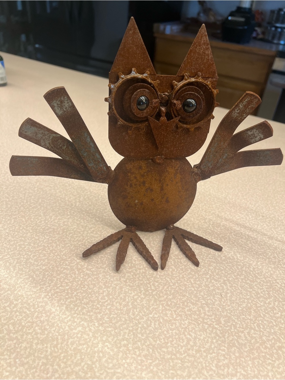 Rustic Metal Owl Garden Ornament - Brown